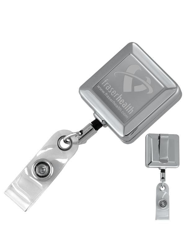 Cord Square Chrome Solid Metal Retractable Badge Reel and Badge Holder
